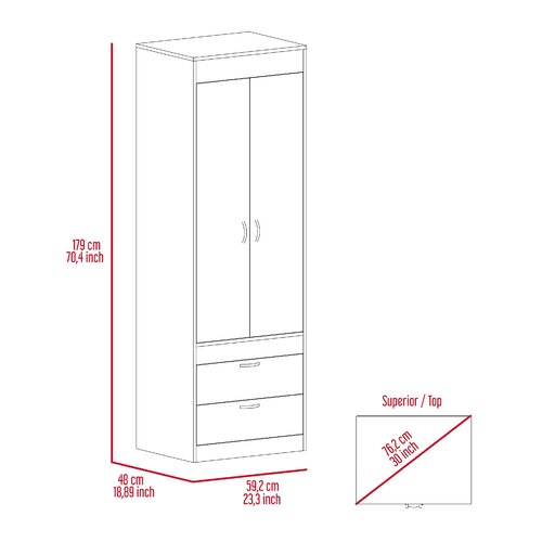 Latitude Run® Lisboa Armoire with Double Doors, 2 Drawers, and Hanging ...