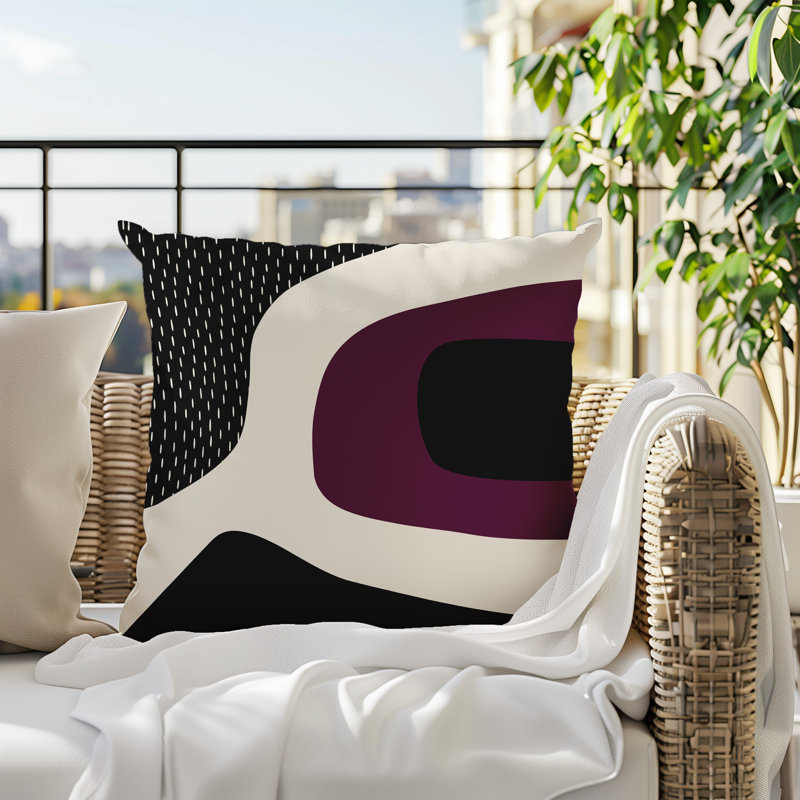 Coussin carré intérieur / extérieur pia, H 19 po x l 19 po, Mauve / noir / blanc cassé