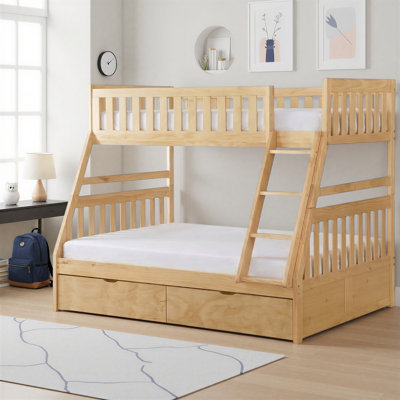 Ito Transitional Wood Twin over Full Bunk Bed with Under Bed Storage Boxes, Protective Guard Rails & Integrated Ladder
