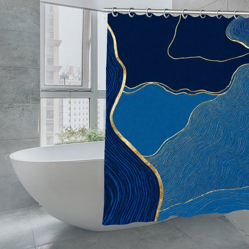 Rideau de salle de bain bleu marine et doré, cloison de douche de salle de bain luxueuse - 72 x 72 pouces