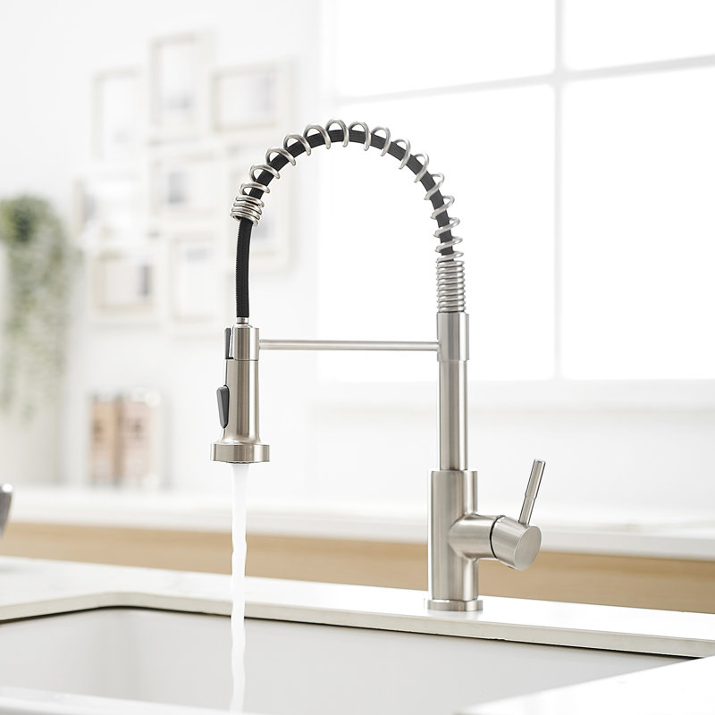 Pull Out Spray Kitchen Faucet, Brushed Nickel Finish, Stainless Steel, Single Handle, Gorgeous Faucet Tap With Down , Contemporary Sink