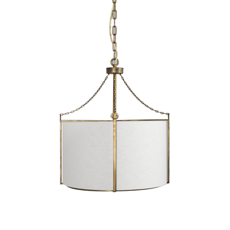 Ivan 20" Gold Drum Pendant Light with White Linen Shade
