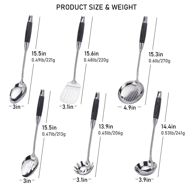 Elegant Stainless Steel and Rosewood Cooking Utensil Set