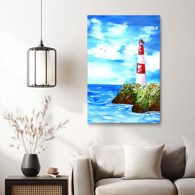 Island Lighthouse Coastal Canvas Art Ready To Hang - Beachy Living Room