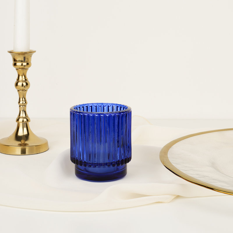 2.25'' H Glass Tabletop Votive Holder, Navy Blue