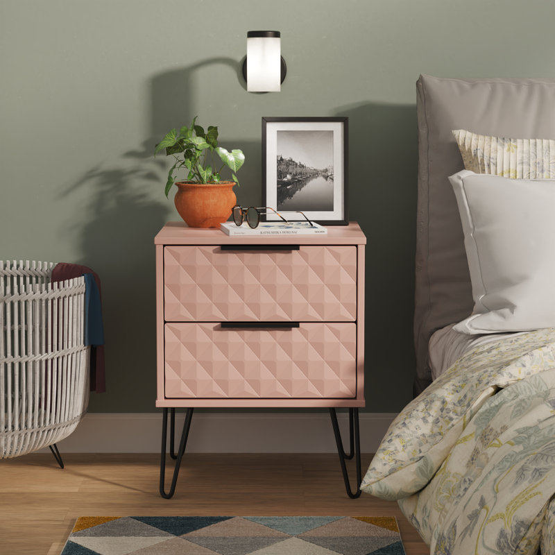 Harlequin 45cm W Manufactured Wood Bedside Table, Pink