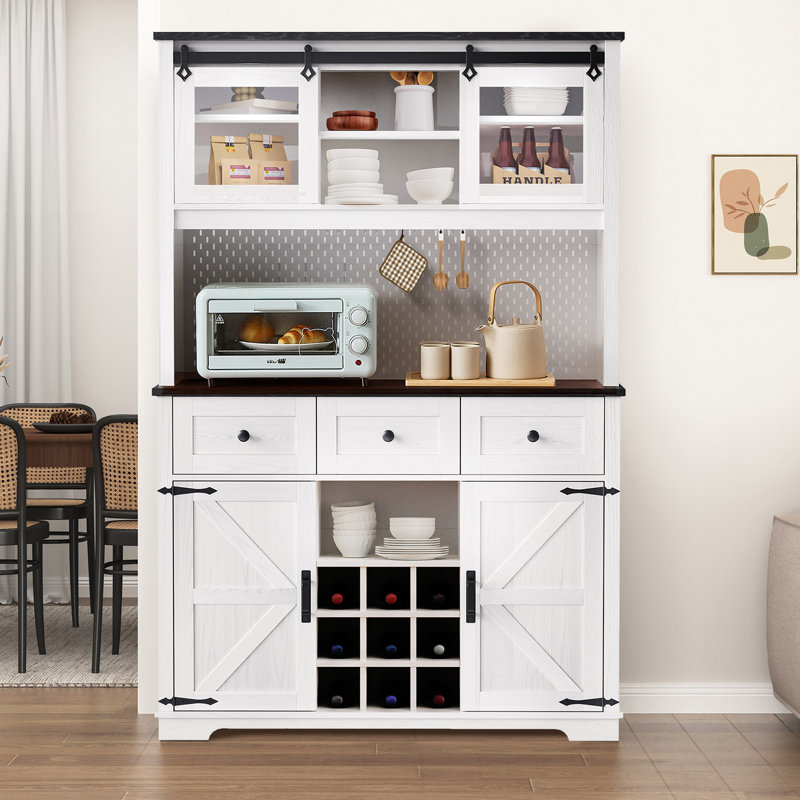 Armoire à vin 71 "avec porte de grange coulissante et lumières DEL 71"