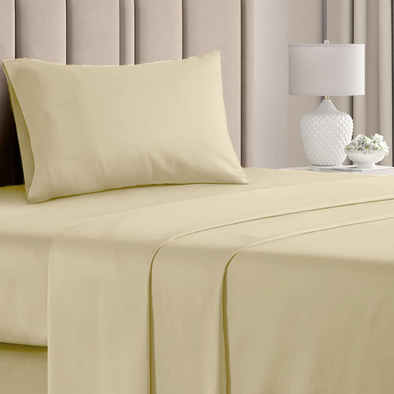  Ensemble de draps en rayonne de bambou 4 pièces Premium Luxury, Ensemble de draps pour lit simple avec deux taies , Beurre