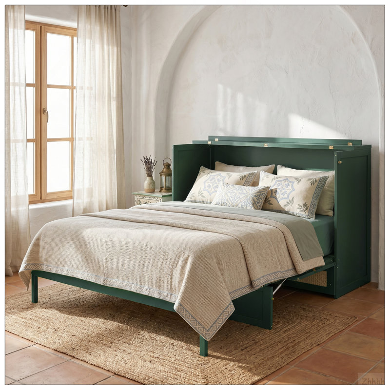 Grand lit escamotable avec grands tiroirs, Vert