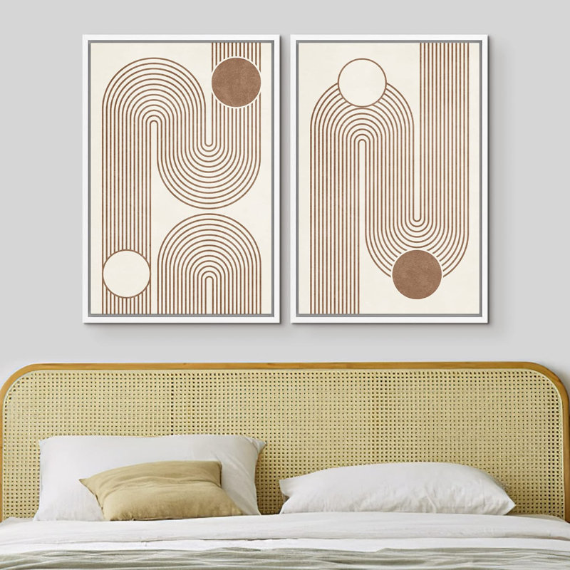 Ensemble de 2 peintures encadrées sur toile, H 24 po x l 32 po x P 1,5 po, Blanc