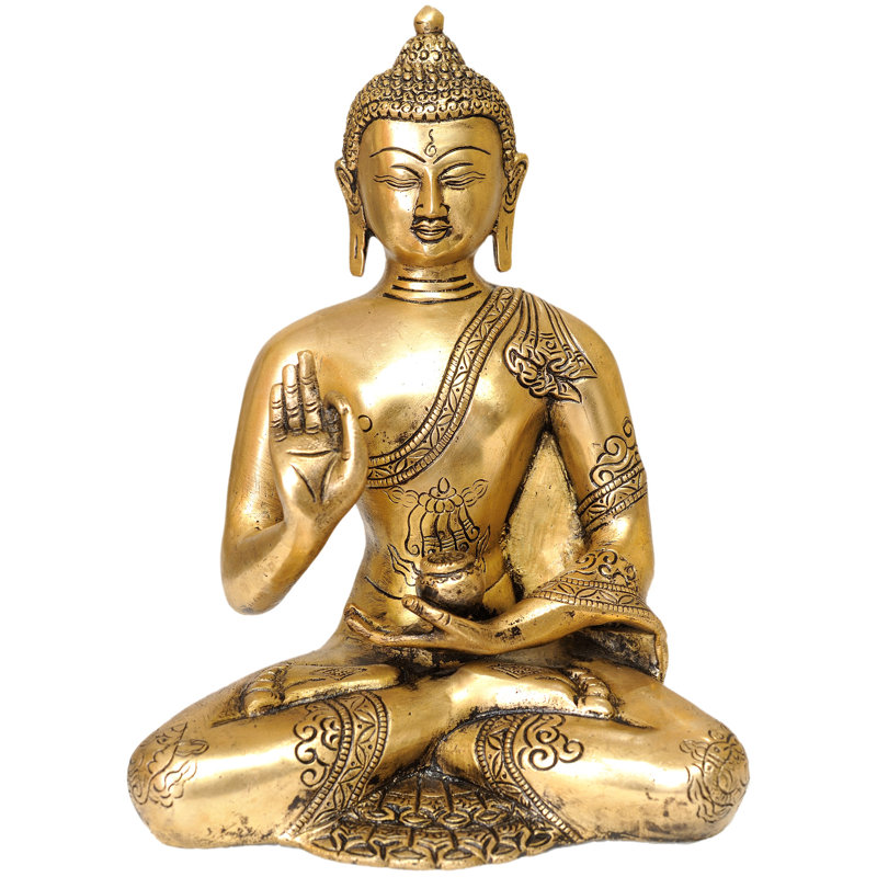 9" Brass Buddha Statue in Vitarka Mudra – Handmade Meditation Sculpture, Indian Spiritual Decor, Yoga Room Accent