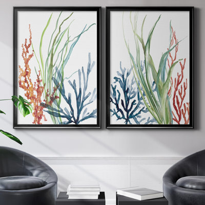 Océan jardin I - ensemble de 2 reproductions d'art encadrées
