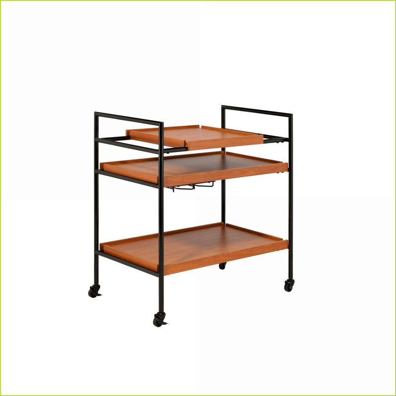 Chariot de service avec porte-verres à pied, chêne miel et amp; Métal noir + bois | Bois et métal | Petit (moins de 40 po)