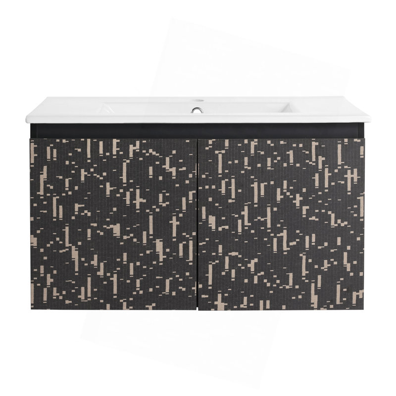 Meuble-lavabo mural flottant 30 po avec lavabo en céramique et porte d'armoire à fermeture en douceur