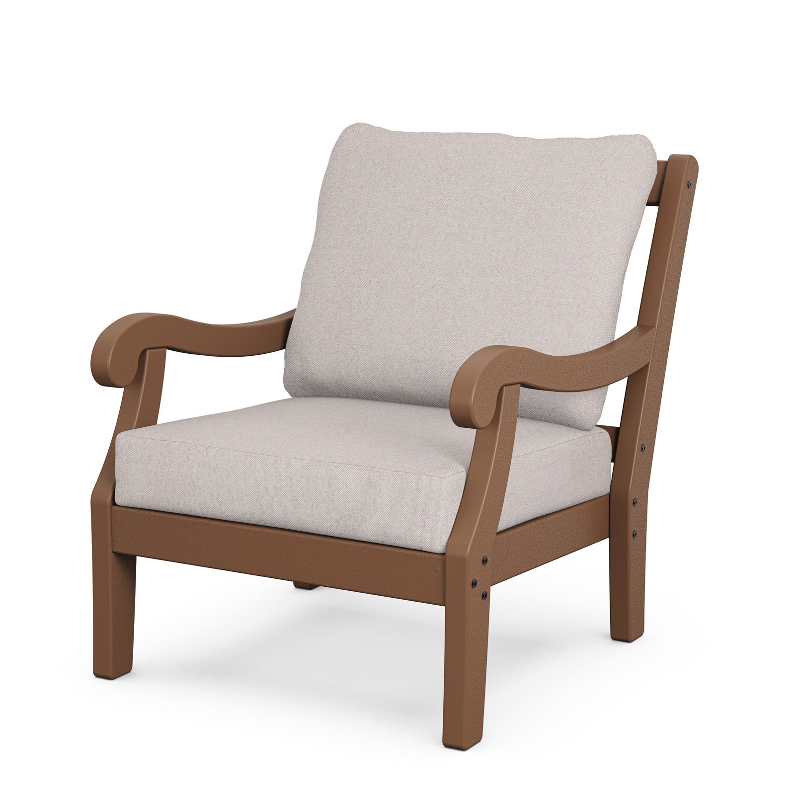 POLYWOOD® Verlyn 5-Person Patio Seating Group, Dune Burlap Cushion/Teak Frame