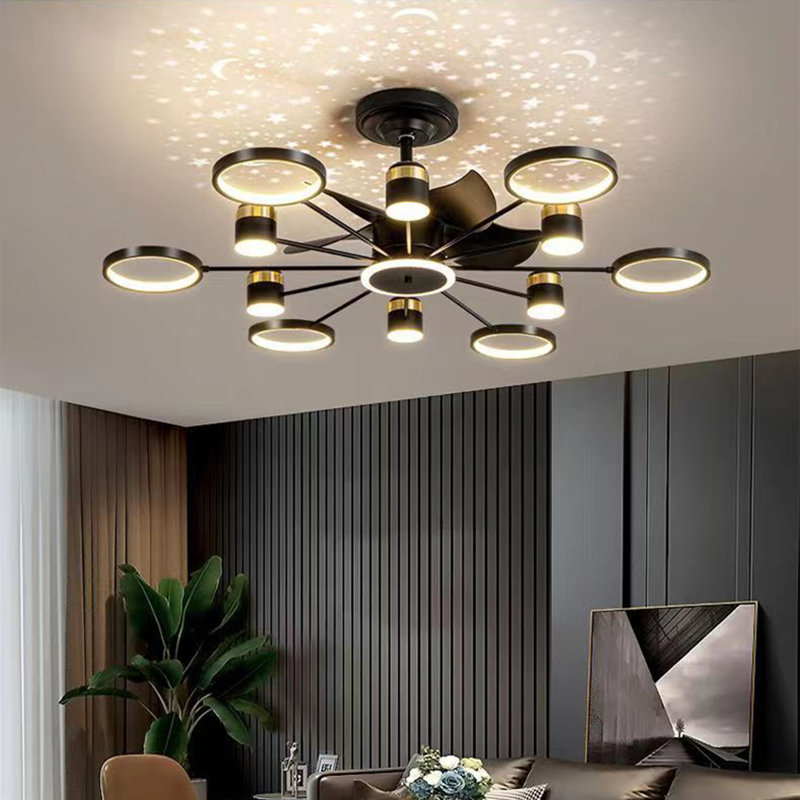 49.2" LED Dimmable Ceiling Fan with Light and Remote with Starry Sky, Black