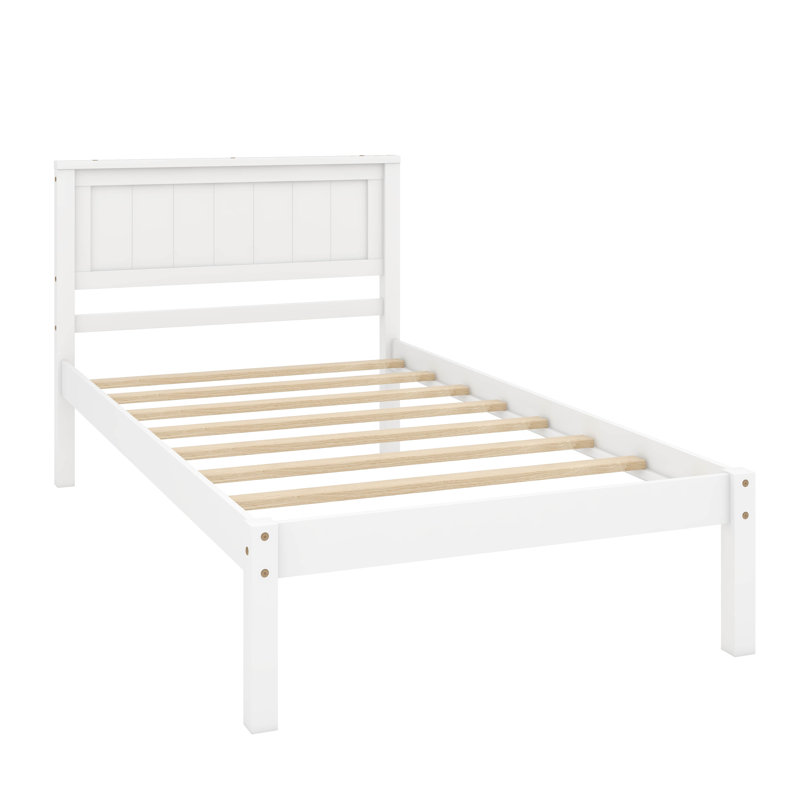 Twin Size Platform Bed Frame With Headboard, White