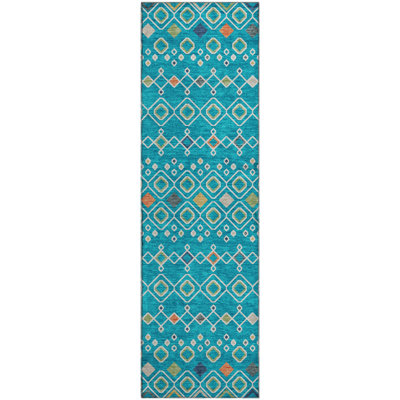 Premium Machine Washable Prisco Teal Rug