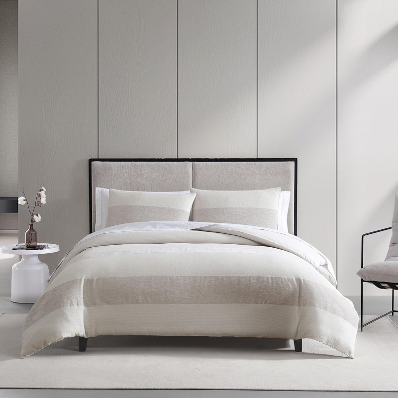 Chenille Vera Wang beige rayé gaufré, Édredon très grand + 2 taies décoratives très 