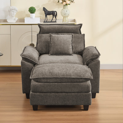 Kingsbridge 46" W Cloud Oversized Chenille Armchair with Ottoman