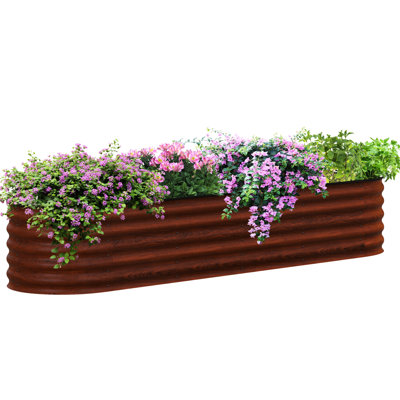 Ensemble de jardin surélevé galvanisé 8 pi x 2 pi 1,4 po, jardinière en métal pour l'extérieur avec bordure, excellent pour faire pousser des fleurs, des herbes et des légumes, brun 1,4 pi, bord surélevé, évident