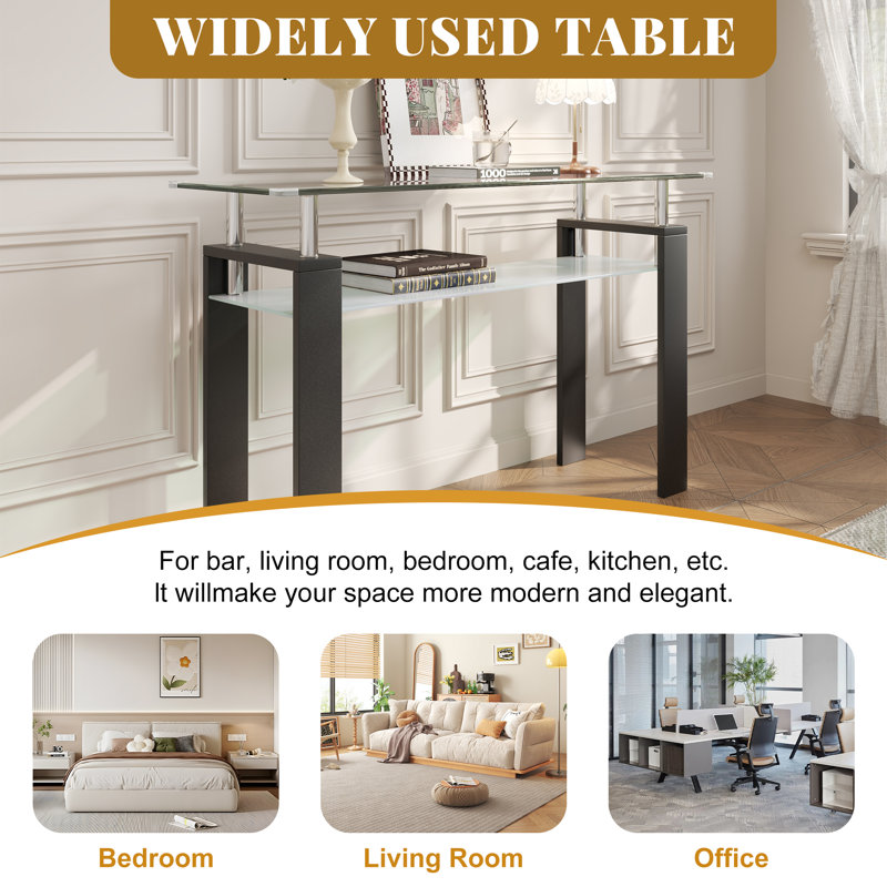 Aral 47.2'' Glass Top Console Table, Black