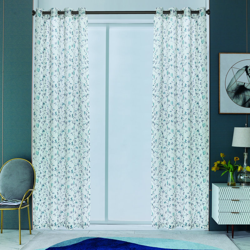 Panneau de rideau simple diaphane avec œillets Domoni, Bleu sarcelle, l 52" x L 95"