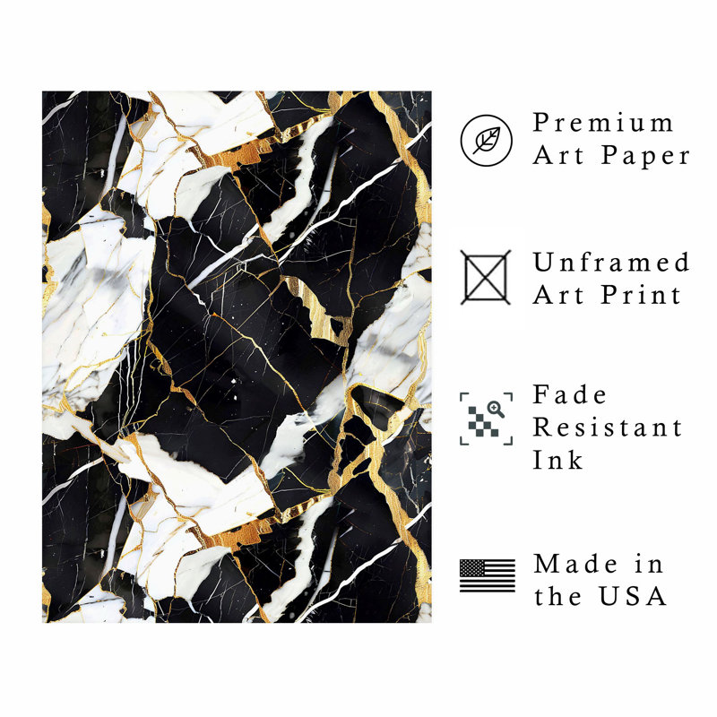 «Abstract Geode Black», reproduction d'art moderne sans cadre, H 20 po x l 16 po