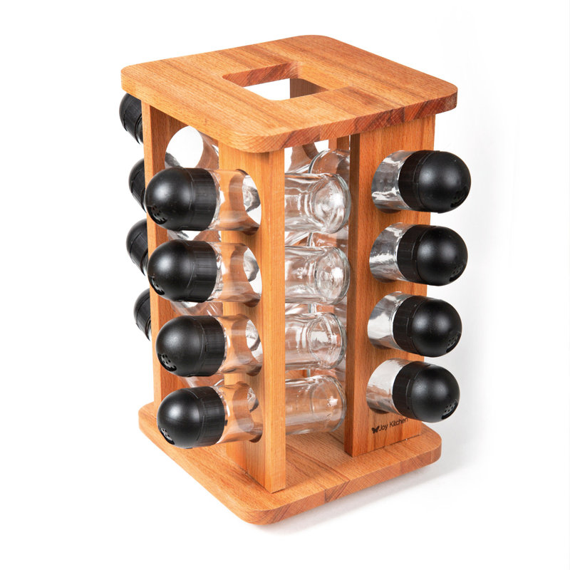 Freestanding Wood Spice Jar & Rack Set