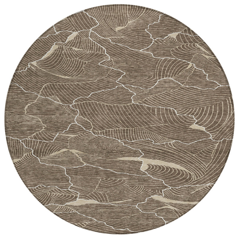 Sahari Brown Washable Indoor-Outdoor Rug - , 8' x 8'