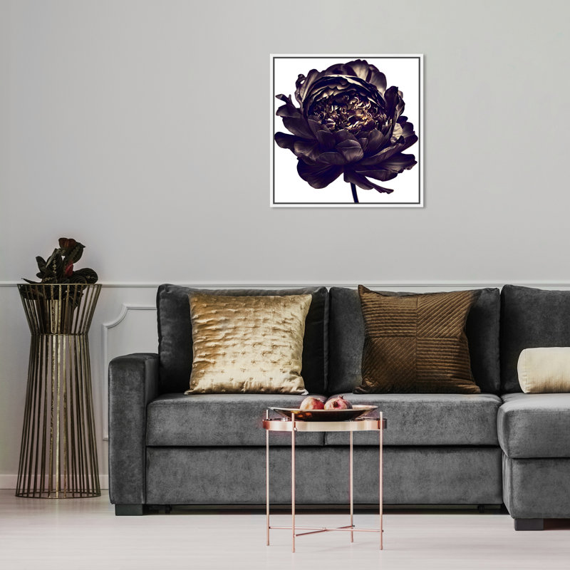 Pivoine noire - Impression sur toile, Cadre blanc, H 17 po x l 17 po