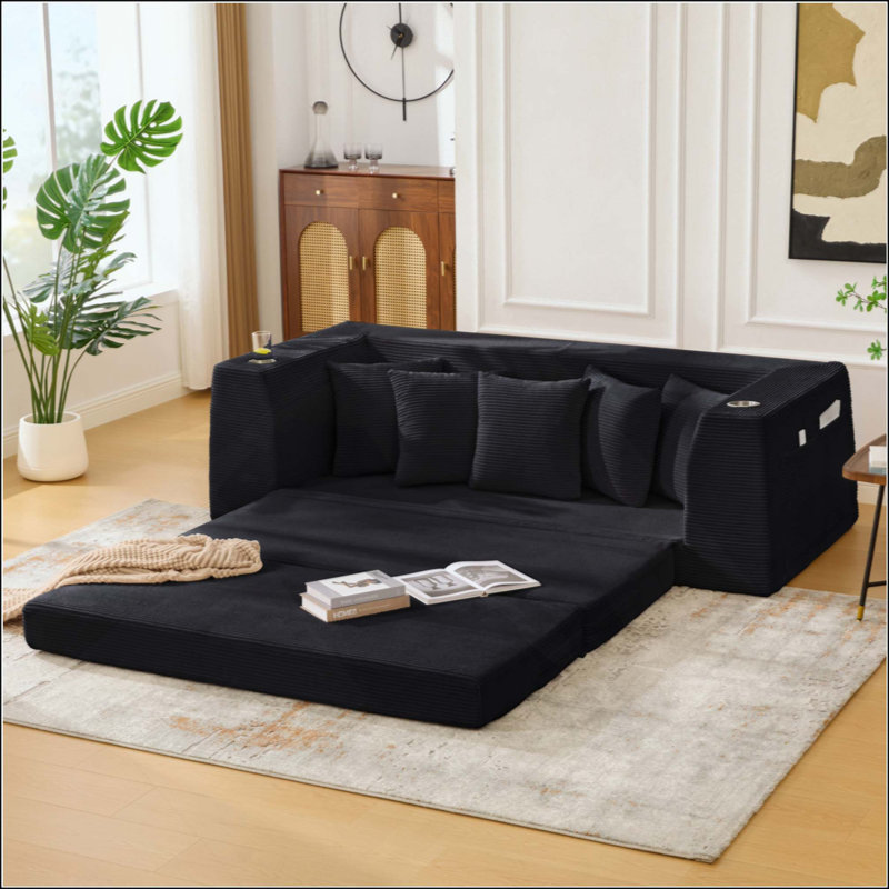 Boneless Convertible Sleeper Sofa, Foldable Floor Couch No Assembly, Black