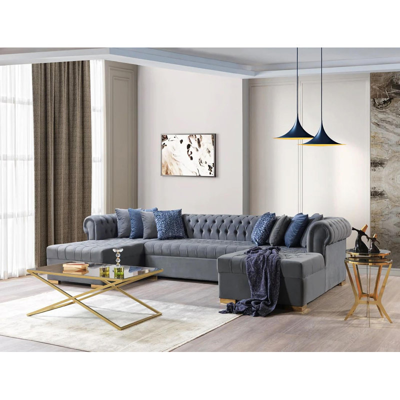 Canapé modulaire en velours gris Lorena, Velours gris