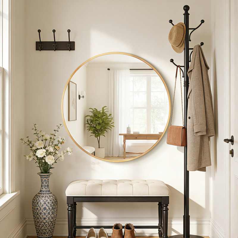 Round Metal Framed Mirror, Gold, 35.4" x 35.4"