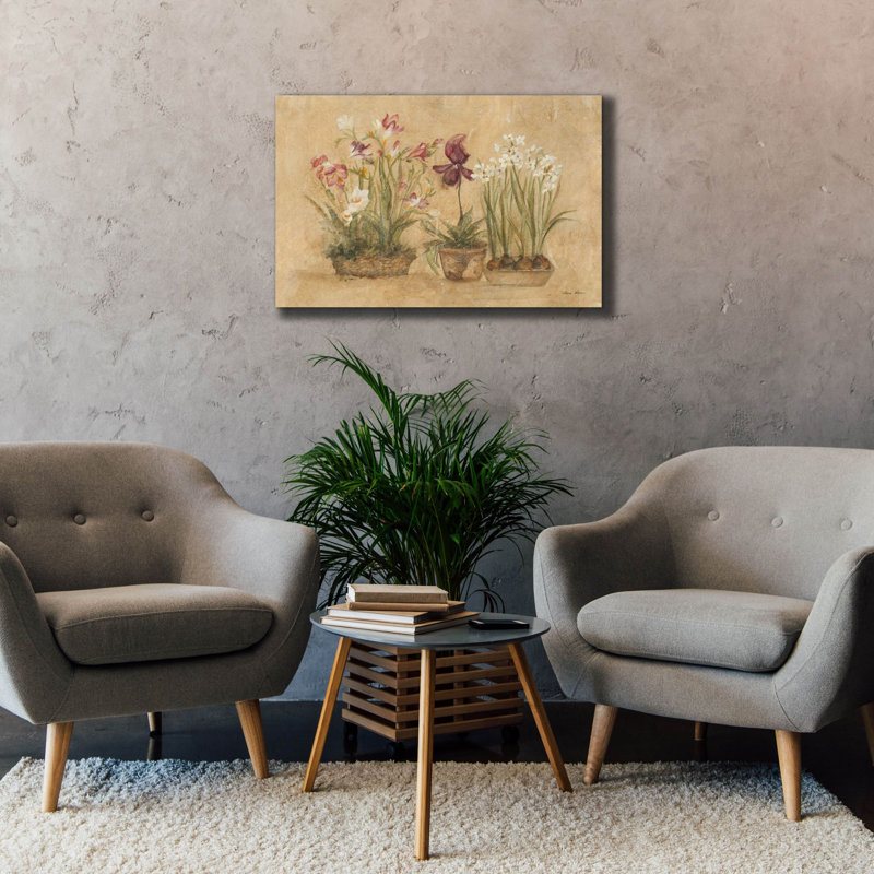 «Three Floral Basquets» par Cheri Blum, art mural sur toile, H 26 po x l 40 po x P 1,5 po