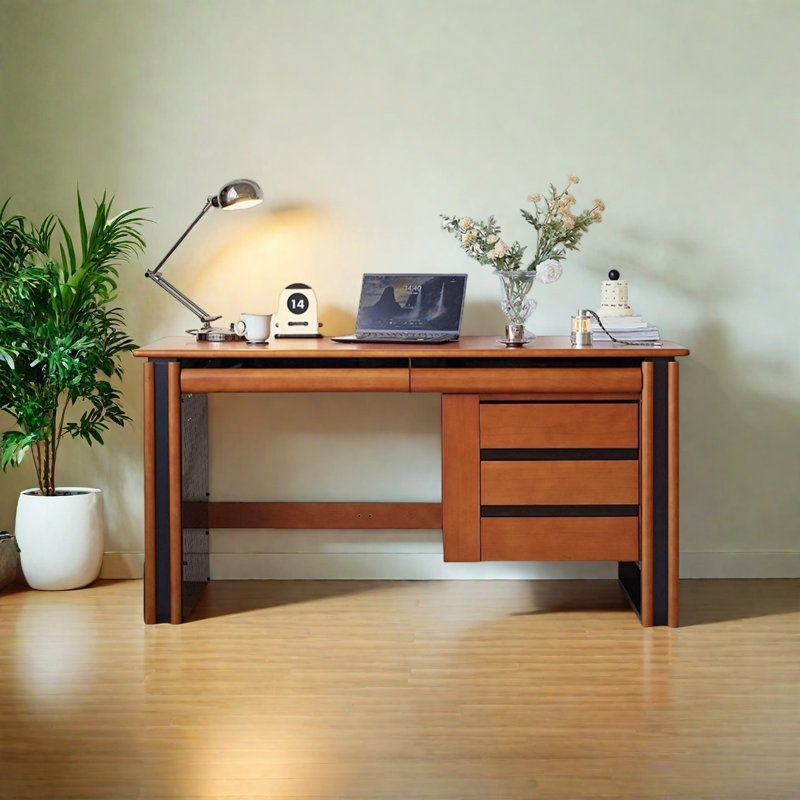 Bureau classique en bois massif avec bibliothèque, H 29,53 po x l 70,87 po x P 24,41 po