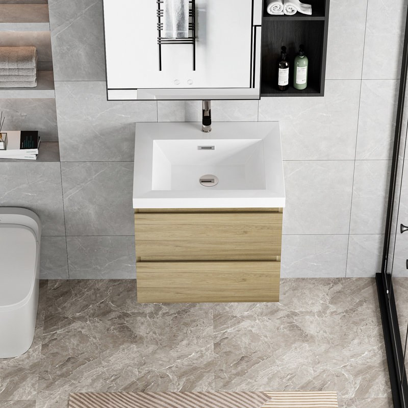 Meuble-lavabo flottant avec lavabo et meuble-lavabo, Chêne