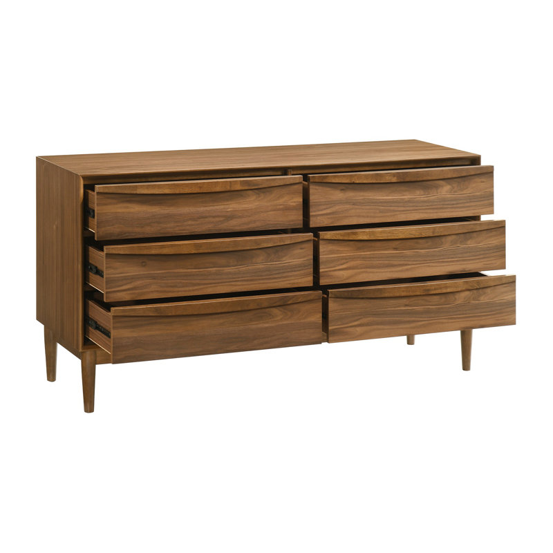 Commode en bois à 6 tiroirs Greylynn, Noyer