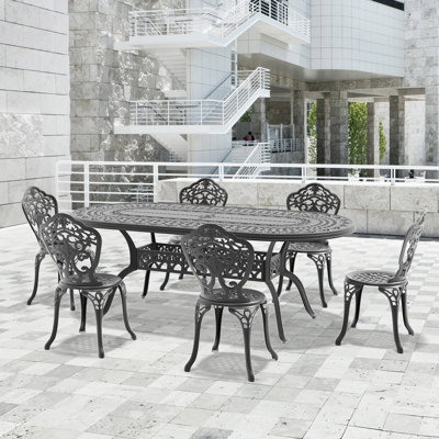 Ensemble de mobilier de salle à manger en aluminium coulé toutes saisons avec cadre noir
