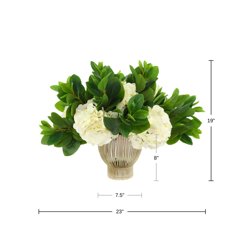 Hydrangea and Peperomia Arranged in a Metal Pot