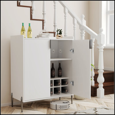 Armoire à vin à 2 portes avec porte-bouteilles et tablettes réglables, charnières à fermeture douce, buffet moderne pour la salle à manger et le salon