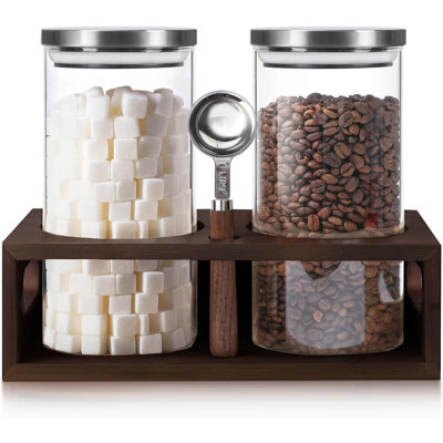Contenant à café pour café moulu, contenant à café de 44 oz avec couvercles en acier inoxydable, contenant de 2 contenants en verre avec tablette, bocaux à grains de café et accessoires de bar à café