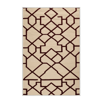 Machine Washable Trellis Beige Area Rug