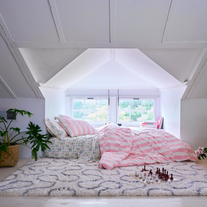 Full Pink Cotton Geometric Comforter Set with Shams