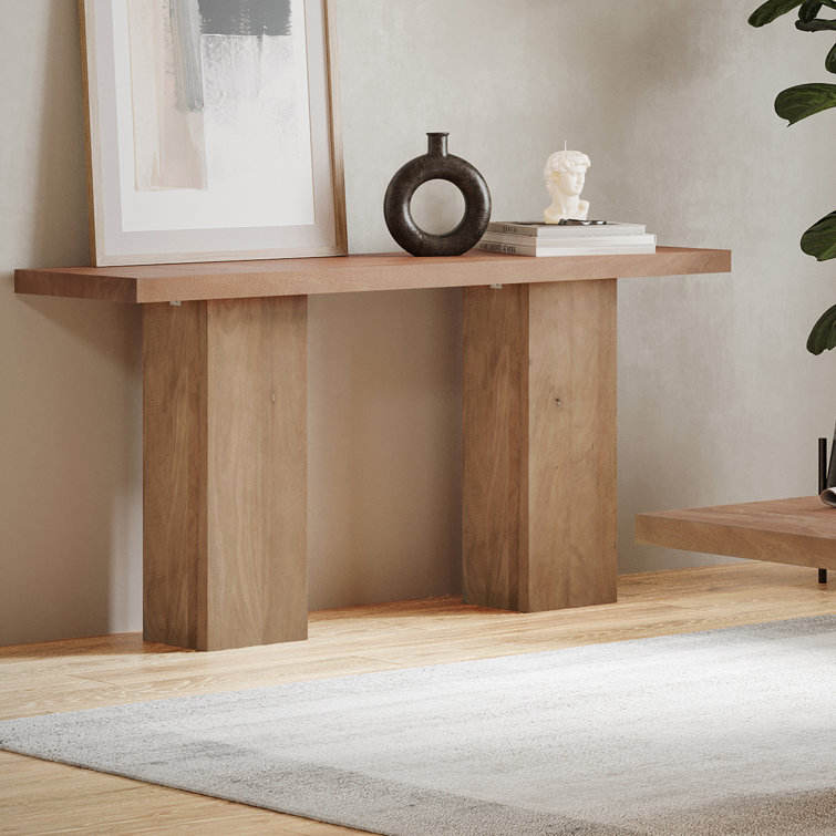 Firdows Modern Rustic 58" Solid Wood Double Pedestal Console Sofa Table With Butterfly Joint Inlay
