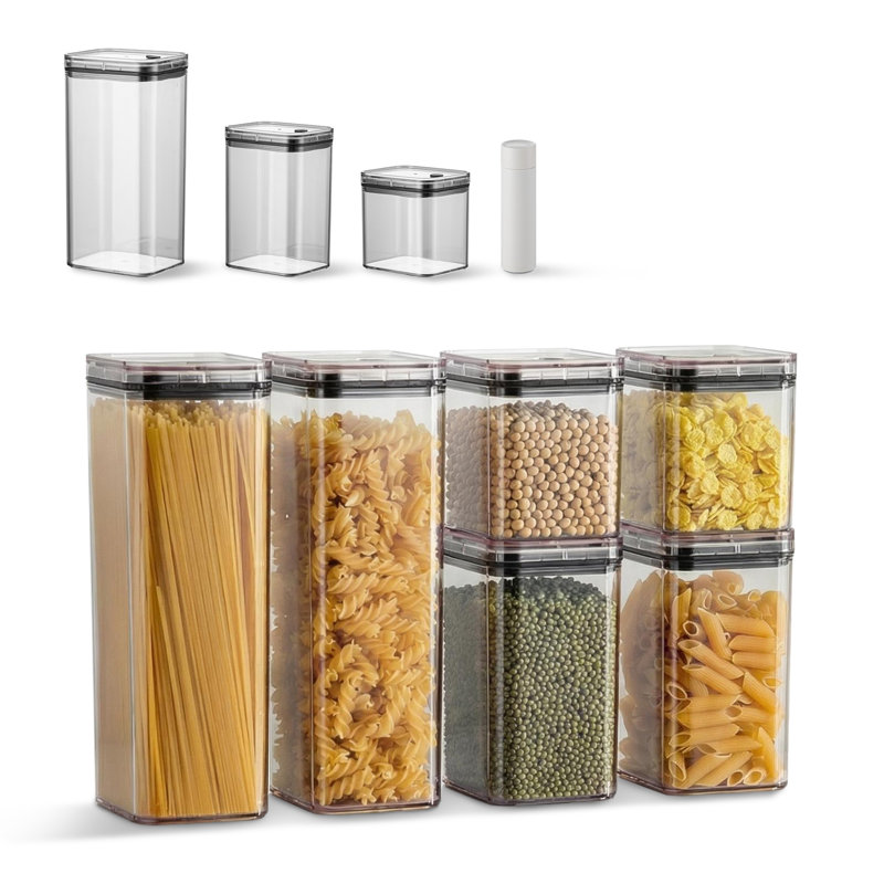 6 pots de scellage sous vide avec couvercles, contenants de nourriture 1900/1100 / 700ML avec pompe manuelle, AS et silicone
