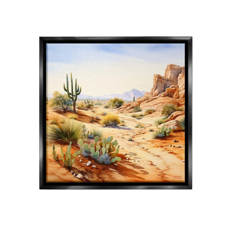 "Scenic Desert Plateau" par RB sur, H 18 po x l 18 po, Cadre flottant noir de jais