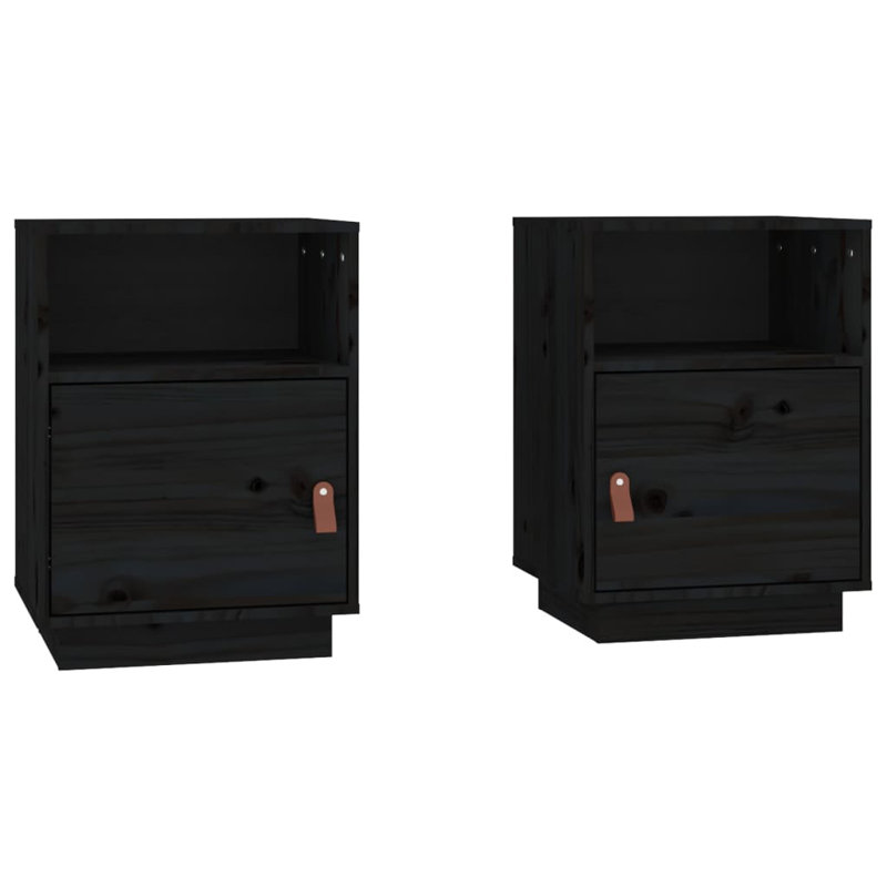 40cm W Solid Wood Bedside Table, Black