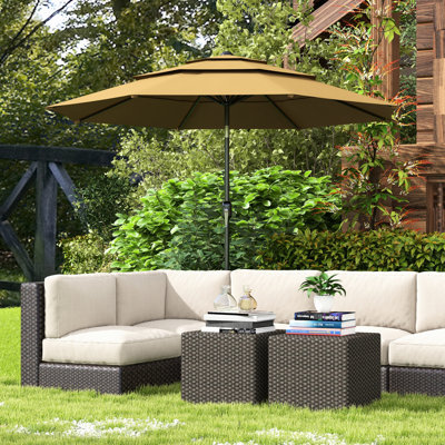 Parasol de patio 9 pi 3 po, brun clair - grand parasol d'extérieur avec manivelle, inclinaison à bouton-poussoir pour terrasse, cour arrière, évents de pelouse d'extérieur, manivelle et patios appropriés