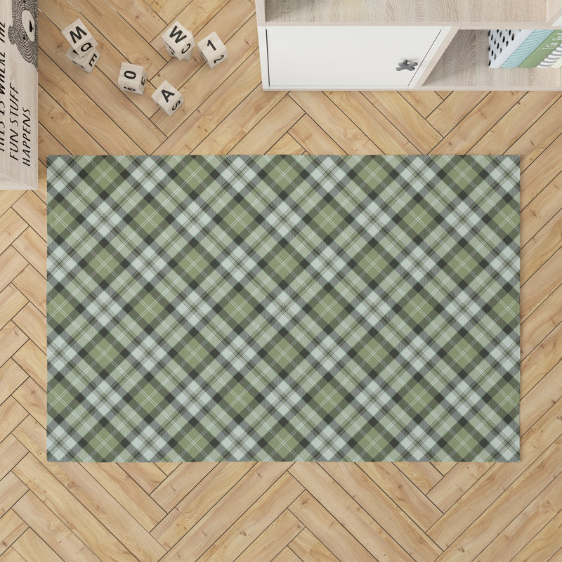Anthony Plaid Kids Play Mat, Rectangle 5' x 7', Green/Charcoal